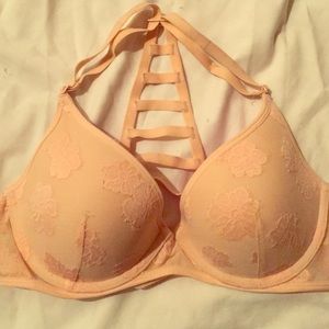 PINK Hibiscus Lace Strappy Back Lightly Lined Bra