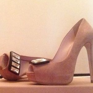 Miu Miu Suede Nude Platform Peeptoe