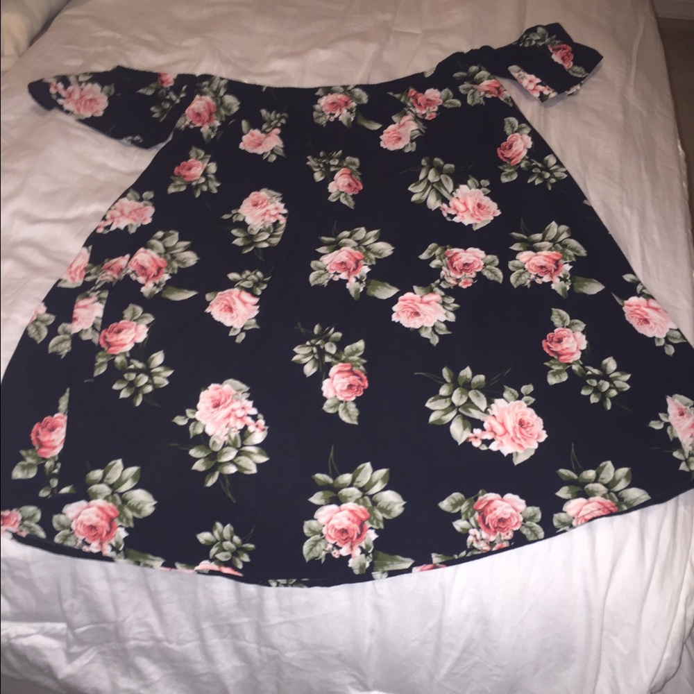 Black floral off the shoulder dress