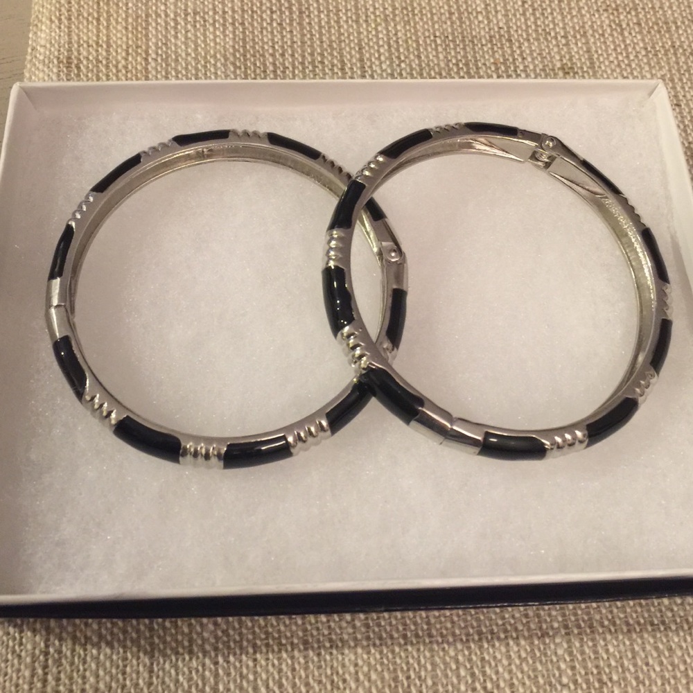 Black and Silver Bangle Bracelets