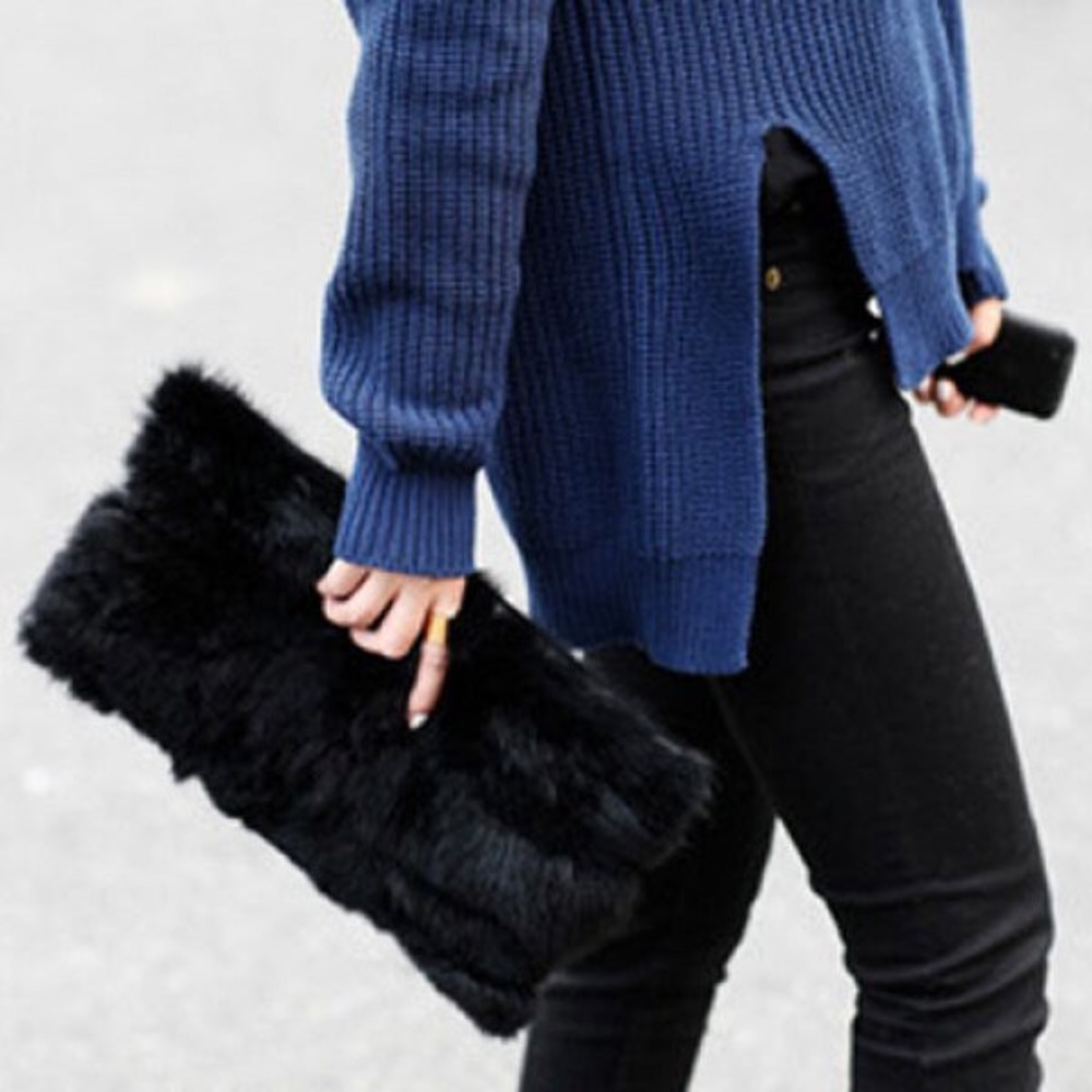 NEW! Crocodile embossed print and Faux fur clutch