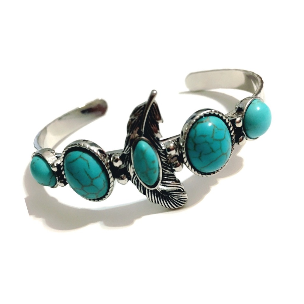 Turquoise + Feather Bangle