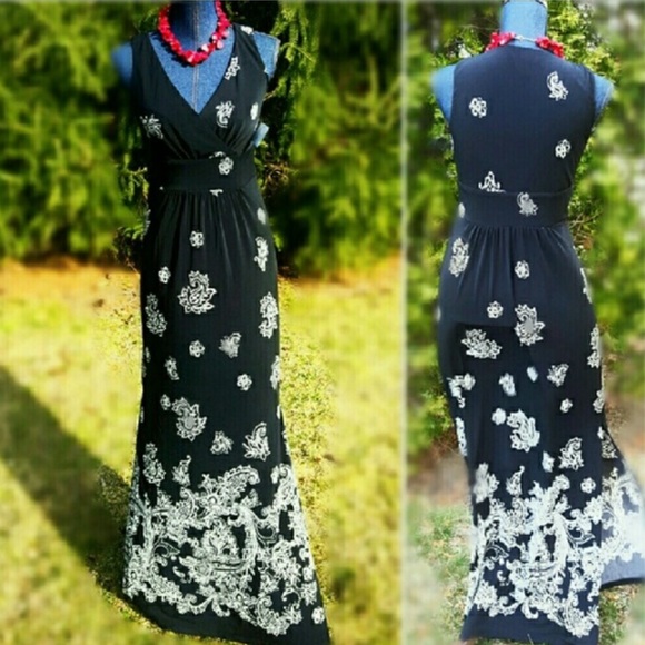 LAST 1✔RALPH LAURENS CHAPS Large Black  Maxi Dress - Picture 2 of 4