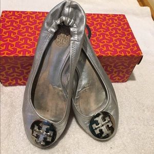 Tory Burch Silver Reva leather Ballet Flat