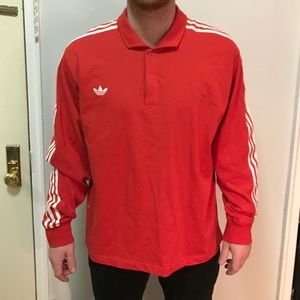 Adidas original red vintage rugby shirt.