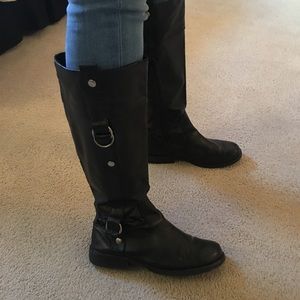SIZE 9 BLACK VEGAN LEATHER MOTORCYCLE BOOTS!