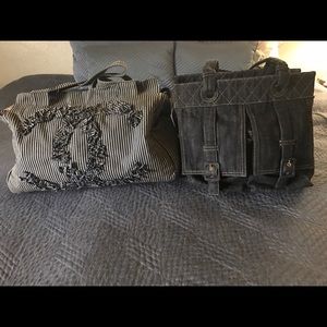 Blue and white striped Chanel tote