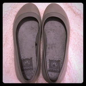 Grey sueded crocs with lining