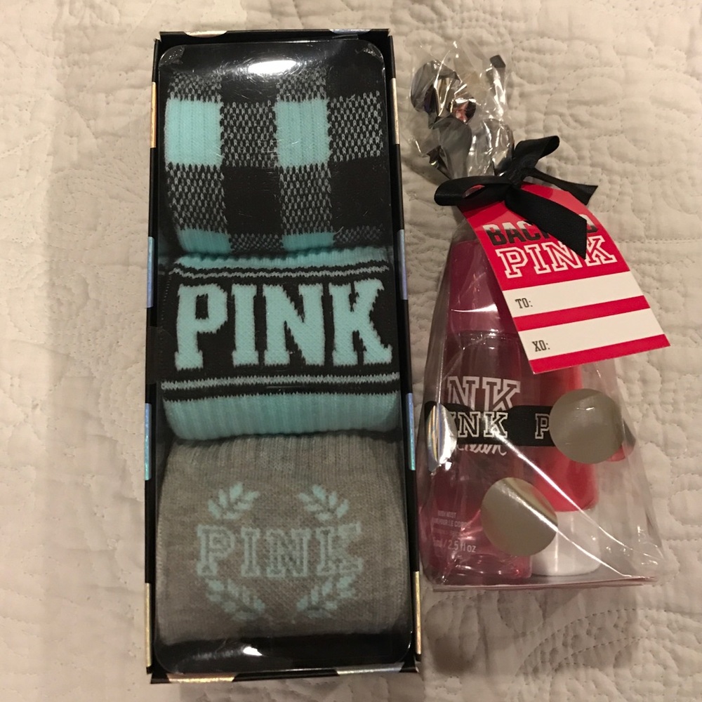NWT PINK sock set and mini fresh and clean set
