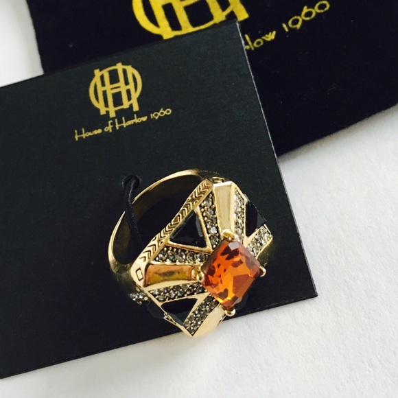 House of Harlow 1960 Gold/ Black Art Deco Ring - Picture 3 of 4