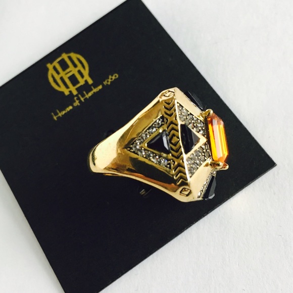 House of Harlow 1960 Gold/ Black Art Deco Ring - Picture 4 of 4
