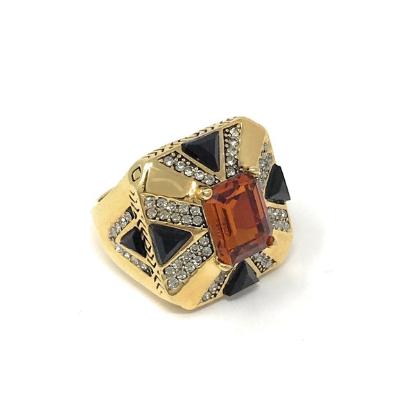 House of Harlow 1960 Gold/ Black Art Deco Ring - Picture 2 of 4