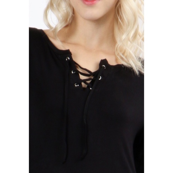 Black Lace Up Front Dress - Picture 2 of 4