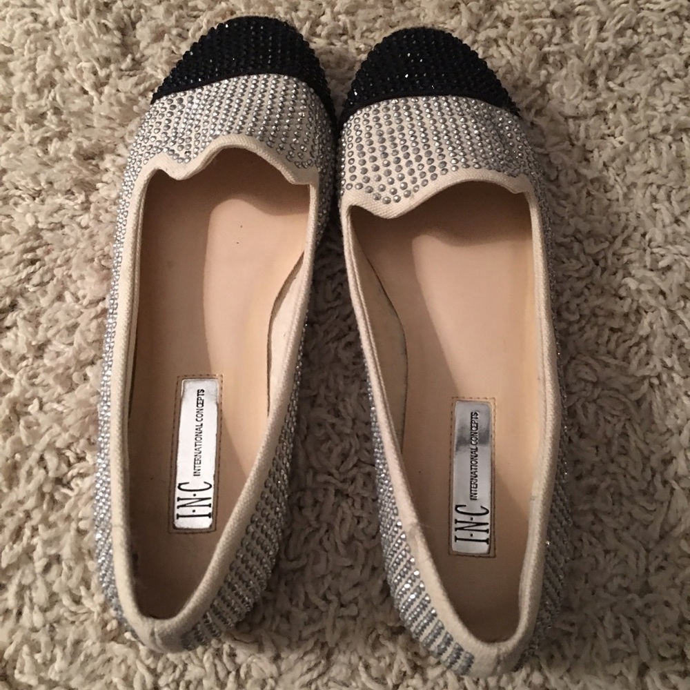 INC Silver/Black Rhinestone Espadrilles Size 7.5