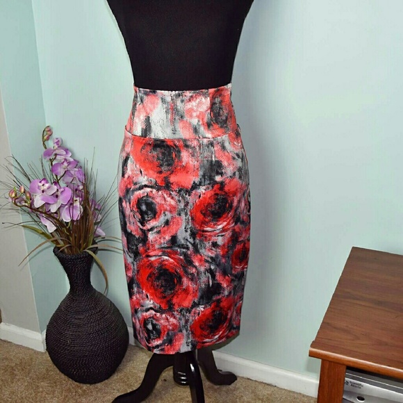 Dresses & Skirts - Gorgeous Red & Black Floral Print Skirt