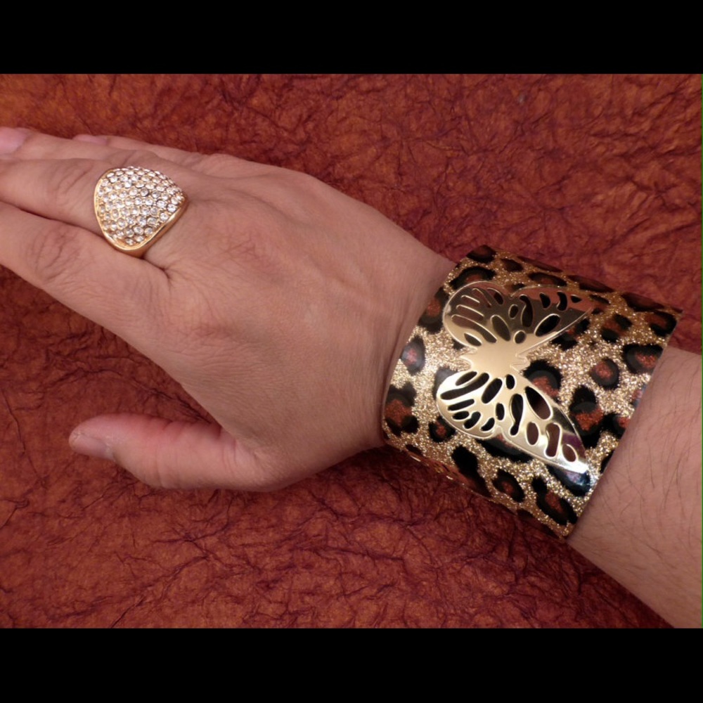 Large Gold Butterfly Cuff Animal Pattern Bracelet