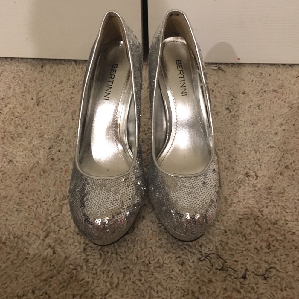Silver sequin platform heels