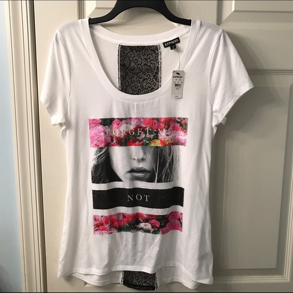 NWT Express Graphic Tee Lace Strip Back - Picture 1 of 4