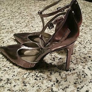 T-strap silver heels