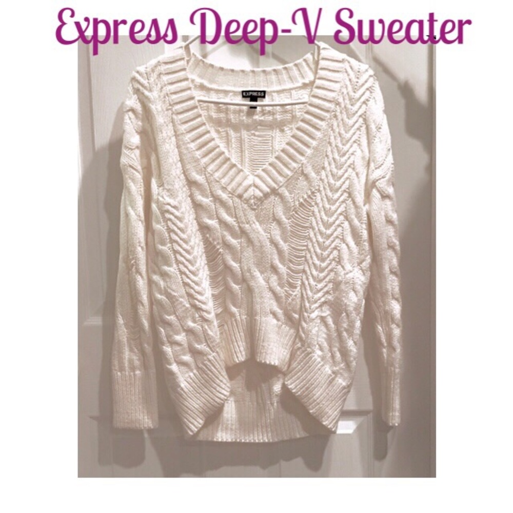 Express Deep-V Cable Knit Sweater