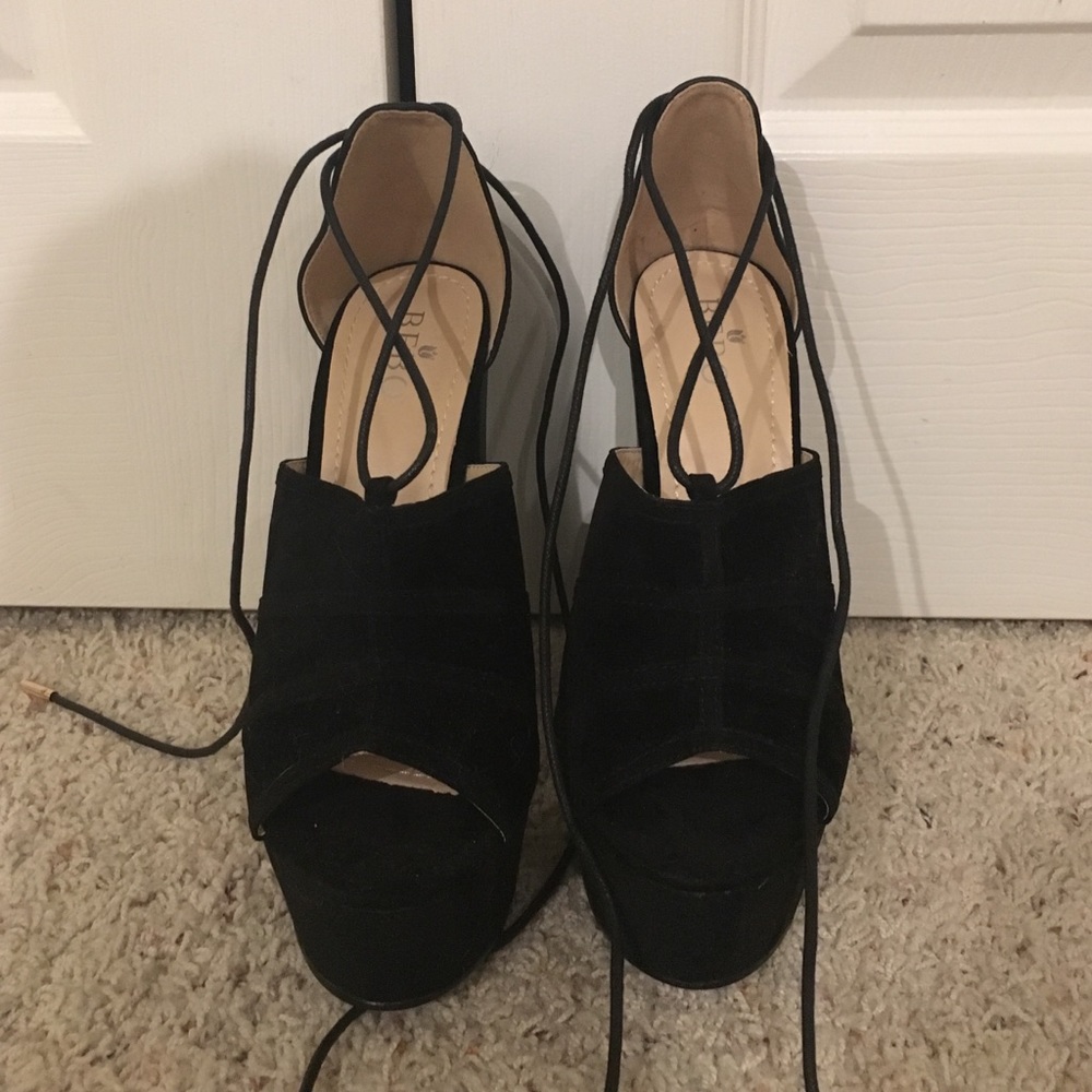 Black lace up platform heels