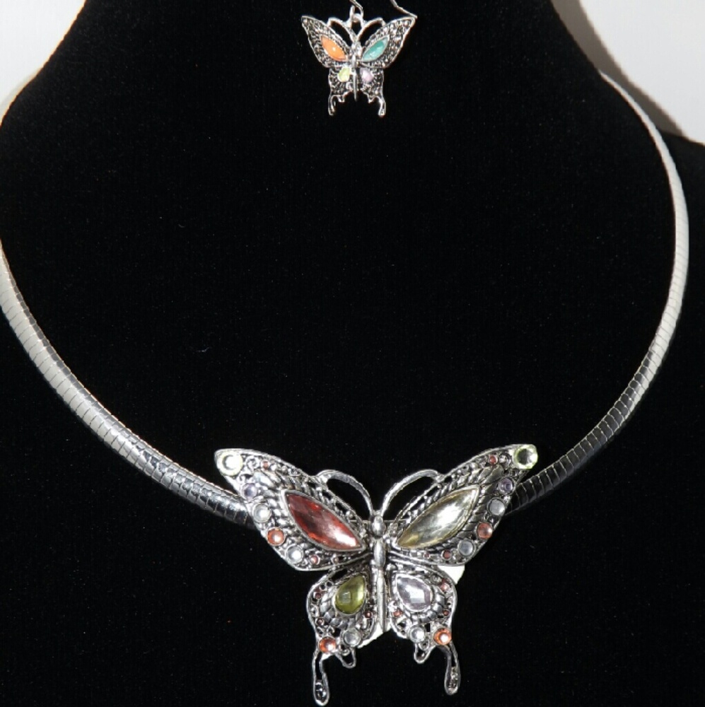 Multi-Colored Butterfly Necklace Set
