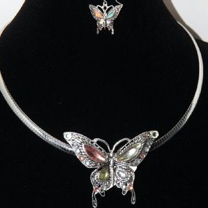 Multi-Colored Butterfly Necklace Set