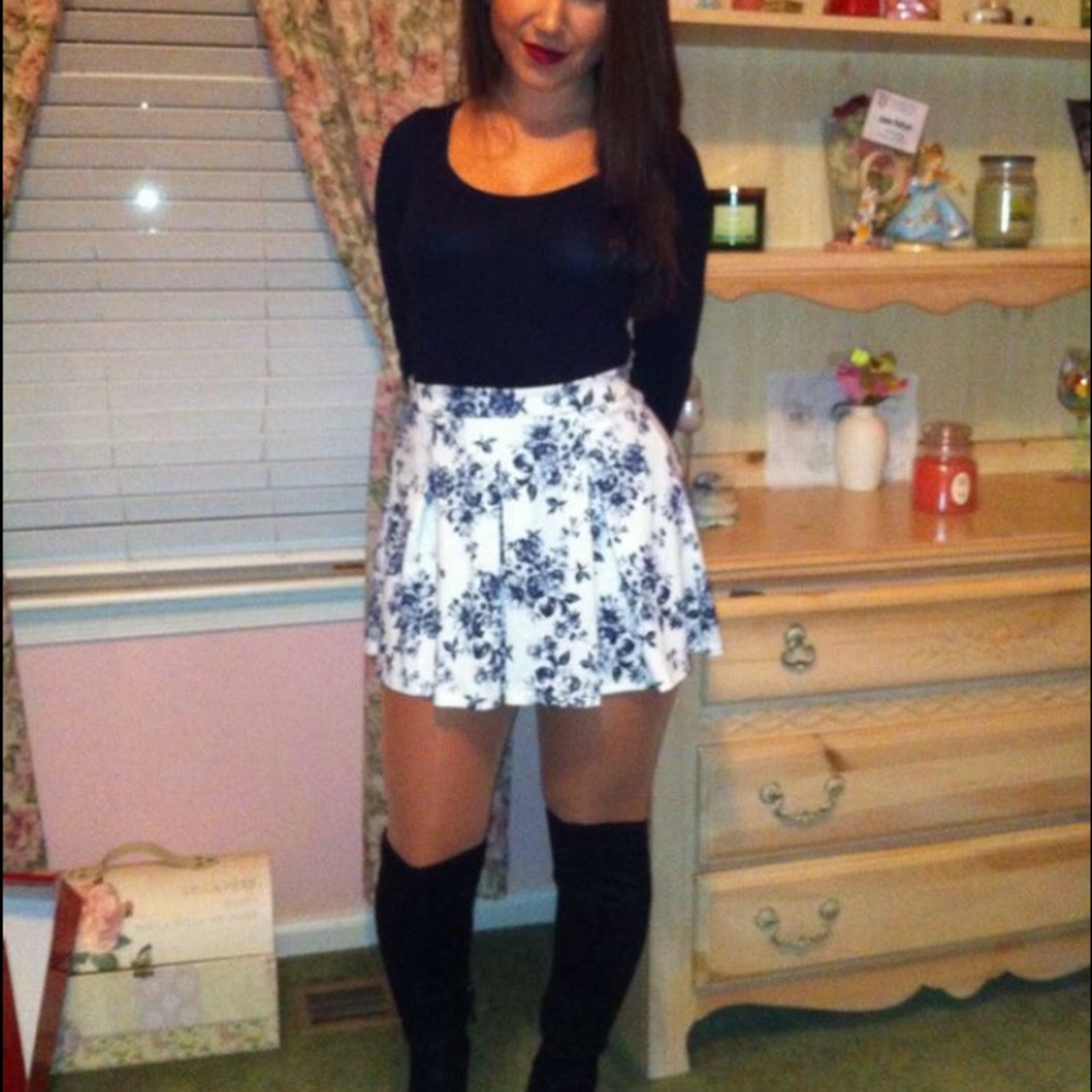 Blue and white floral skirt