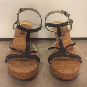 NEVER WORN!!  Michael Kors navy blue cork wedges!!