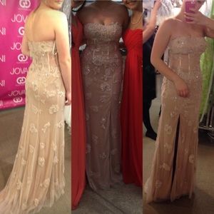 Tan Jovani mermaid style, strapless dress