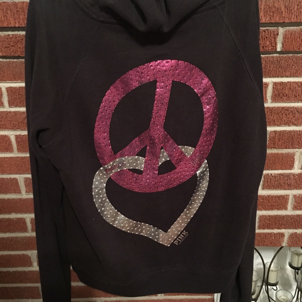 VS Pink Black Zip-Up Hoodie w/ rhinestones. Large
