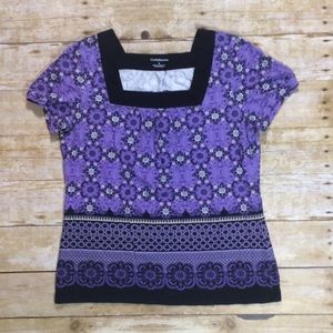 Black white & purple short sleeve blouse
