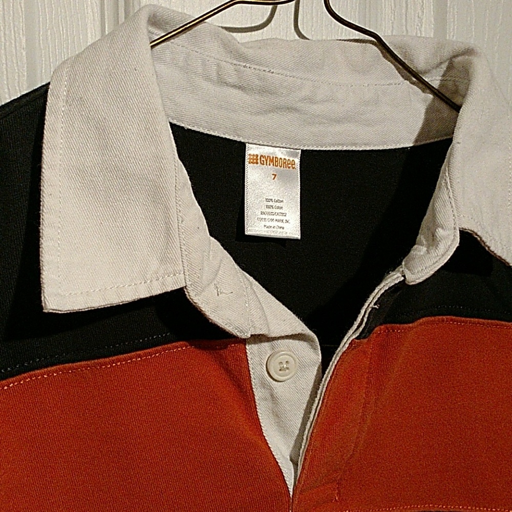 Boys Gymboree long sleeve polo - navy/warm orange