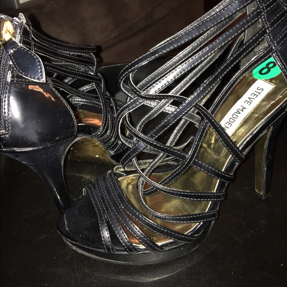 Black patent strappy heels