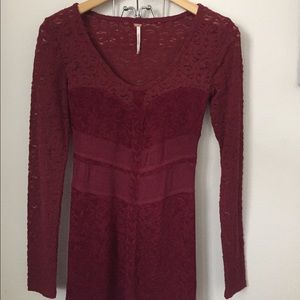 Free People { Red Long Sleeve Lace Dress }