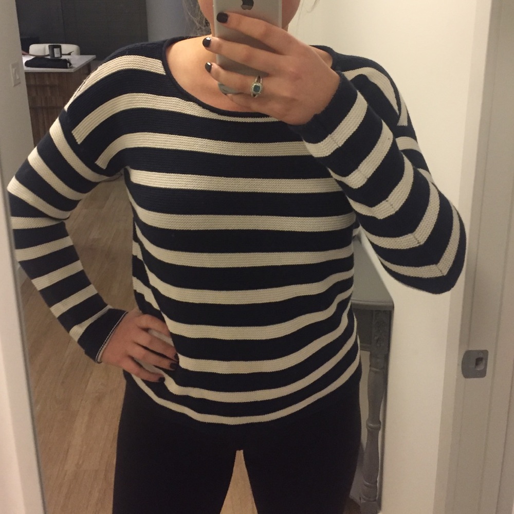Navy and white striped sweater