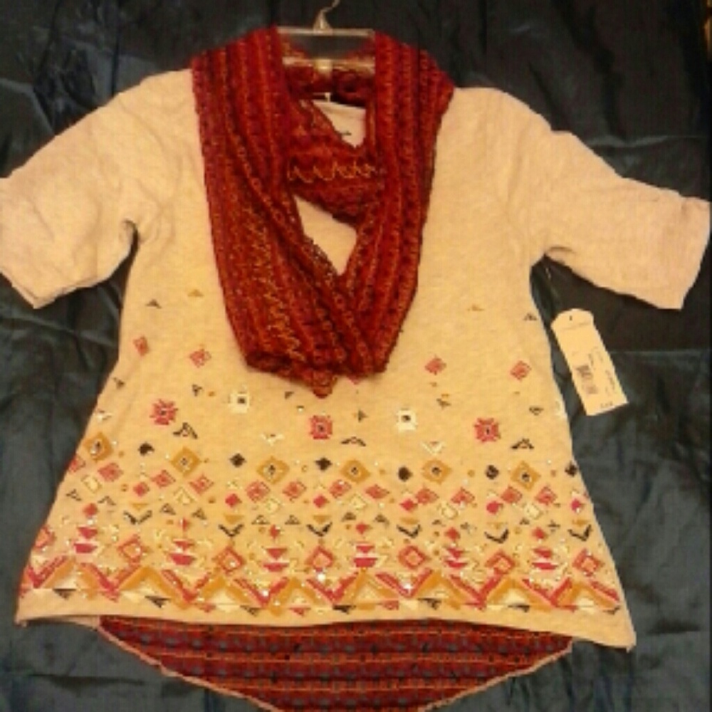 Girls Elbow sleeve top with Crochet scarf