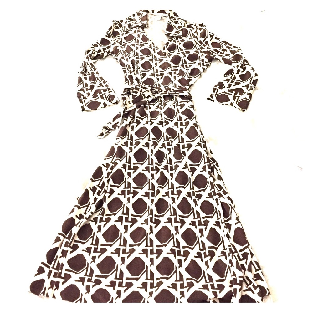 DVF wrap dress vintage label sz 6 brown geo print
