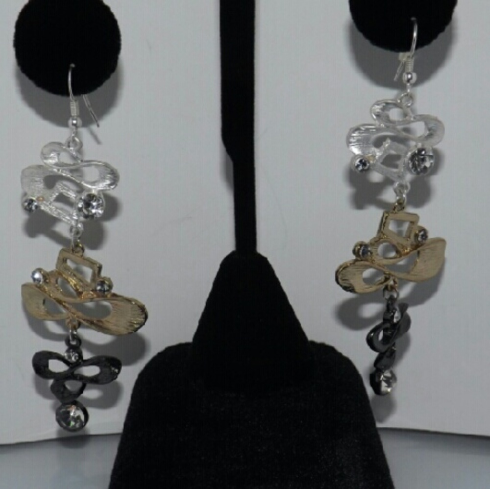 Tri-tone Dangle Earrings