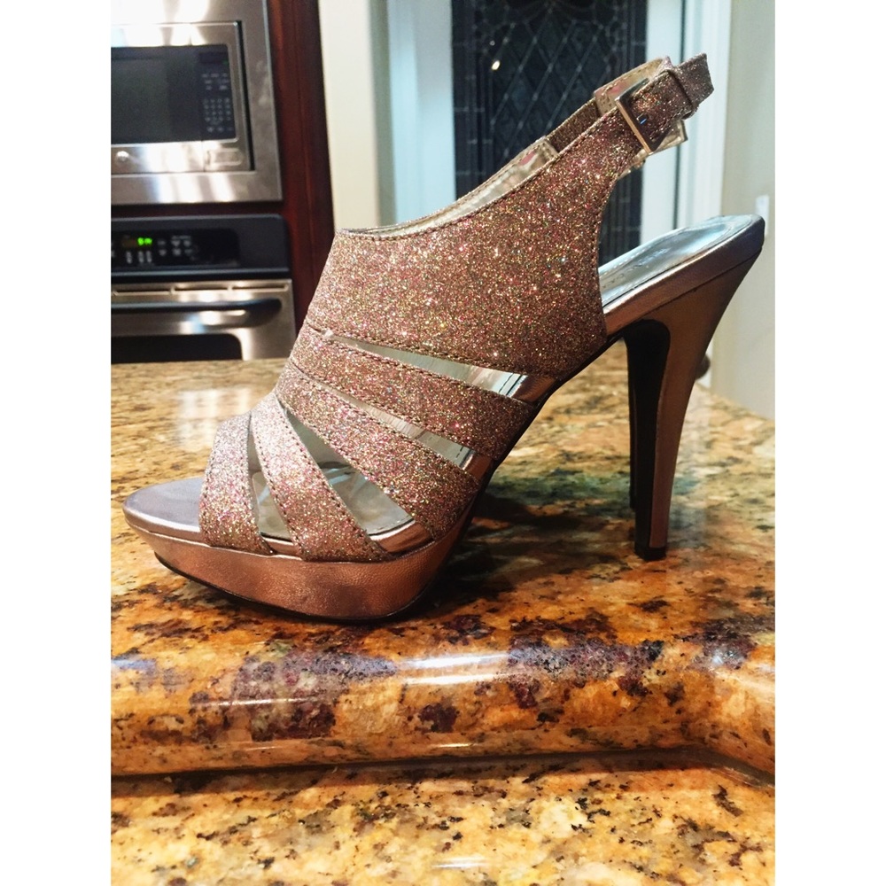 Style & Co silver multi color glitter heels