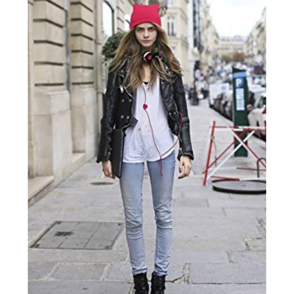 pussy cat hat hot pink women's March beanie