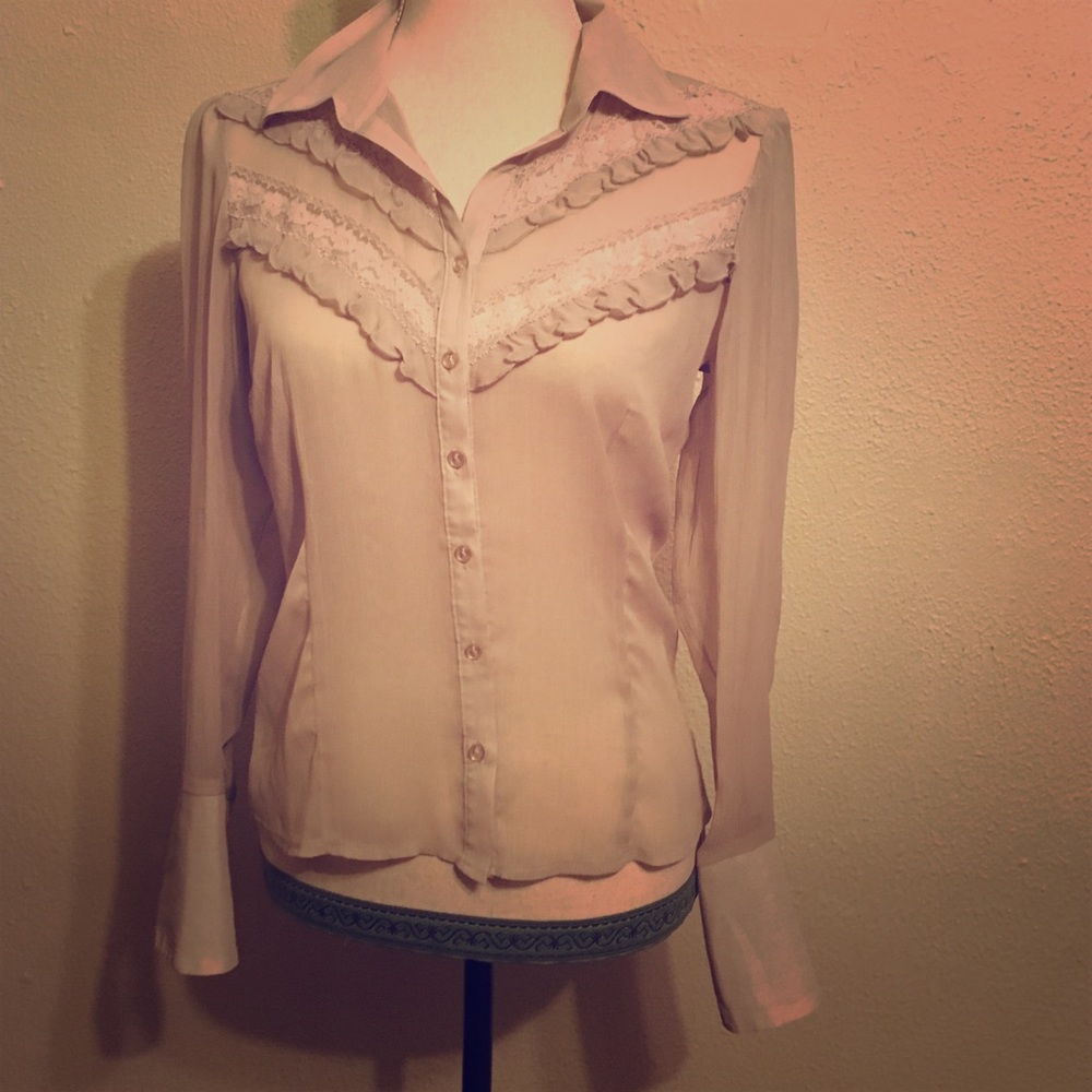 Sheer lace button down blouse