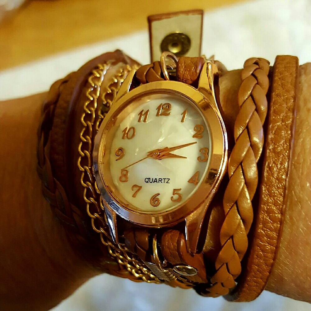 Double wrap faux leather watch