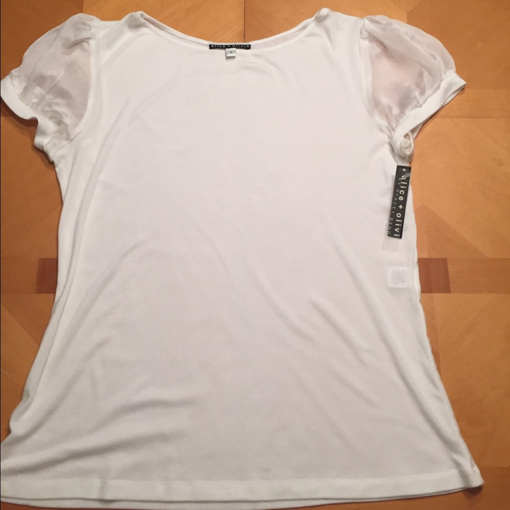 Alice + Olivia silk cap sleeve white blouse L