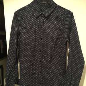 Blue w/white polka dot button down shirt
