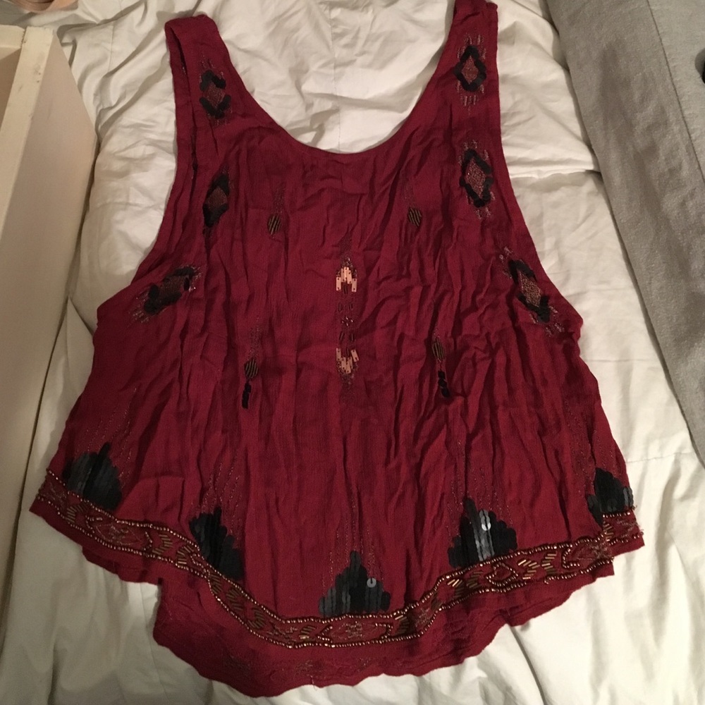 Free people beaded Maroon tank top