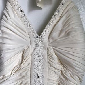 Off-white halter maxi dress.