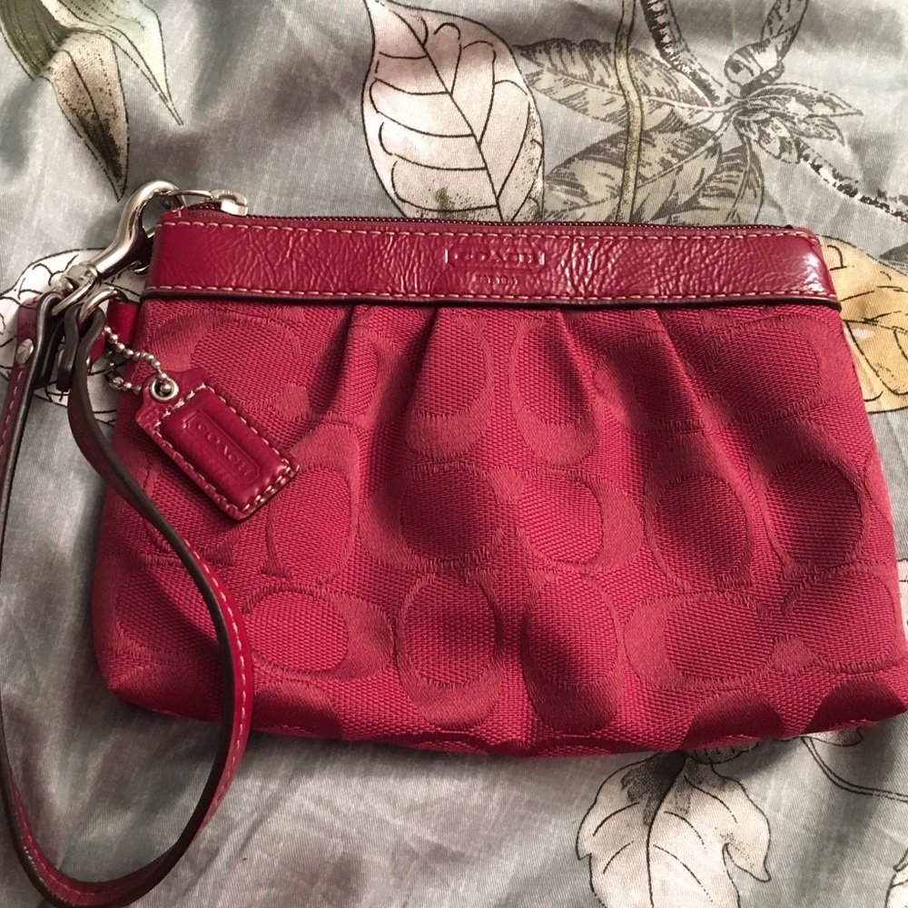 Red Coach Wristlet with Patent Leather Detail
