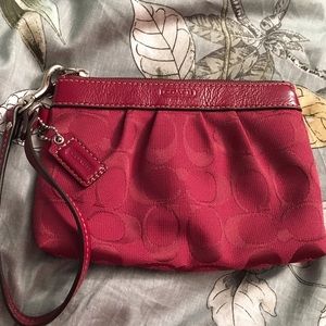 Red Coach Wristlet with Patent Leather Detail