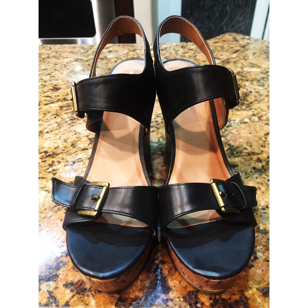 Mossimo Supply Co. black and gold cork wedge